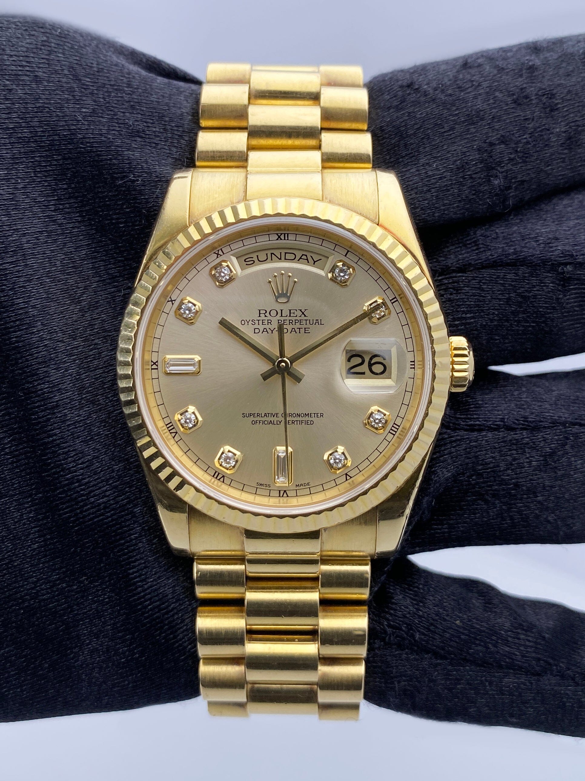 Rolex Day-Date 118238 Diamond Pink Dial Mens Watch Box Papers