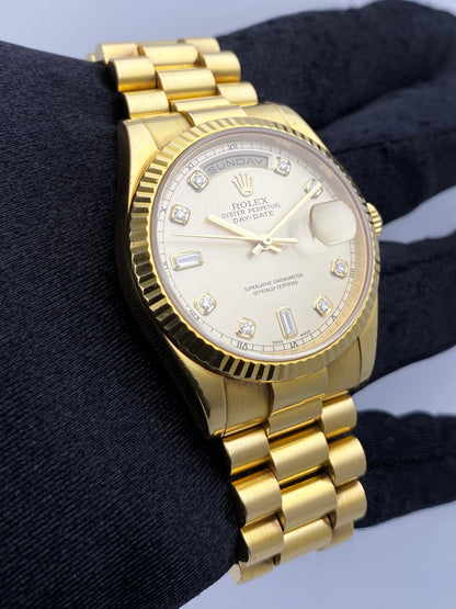 Rolex Day-Date 118238 Diamond Pink Dial Mens Watch Box Papers