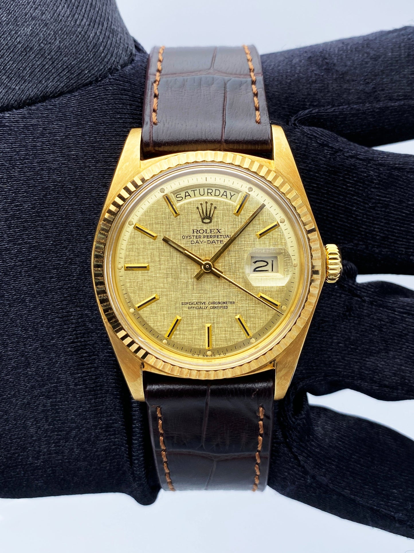 Rolex Day Date 1803 Linen Dial 18K Yellow Gold Mens Watch