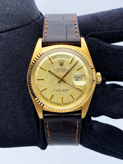 Rolex Day Date 1803 Linen Dial 18K Yellow Gold Mens Watch