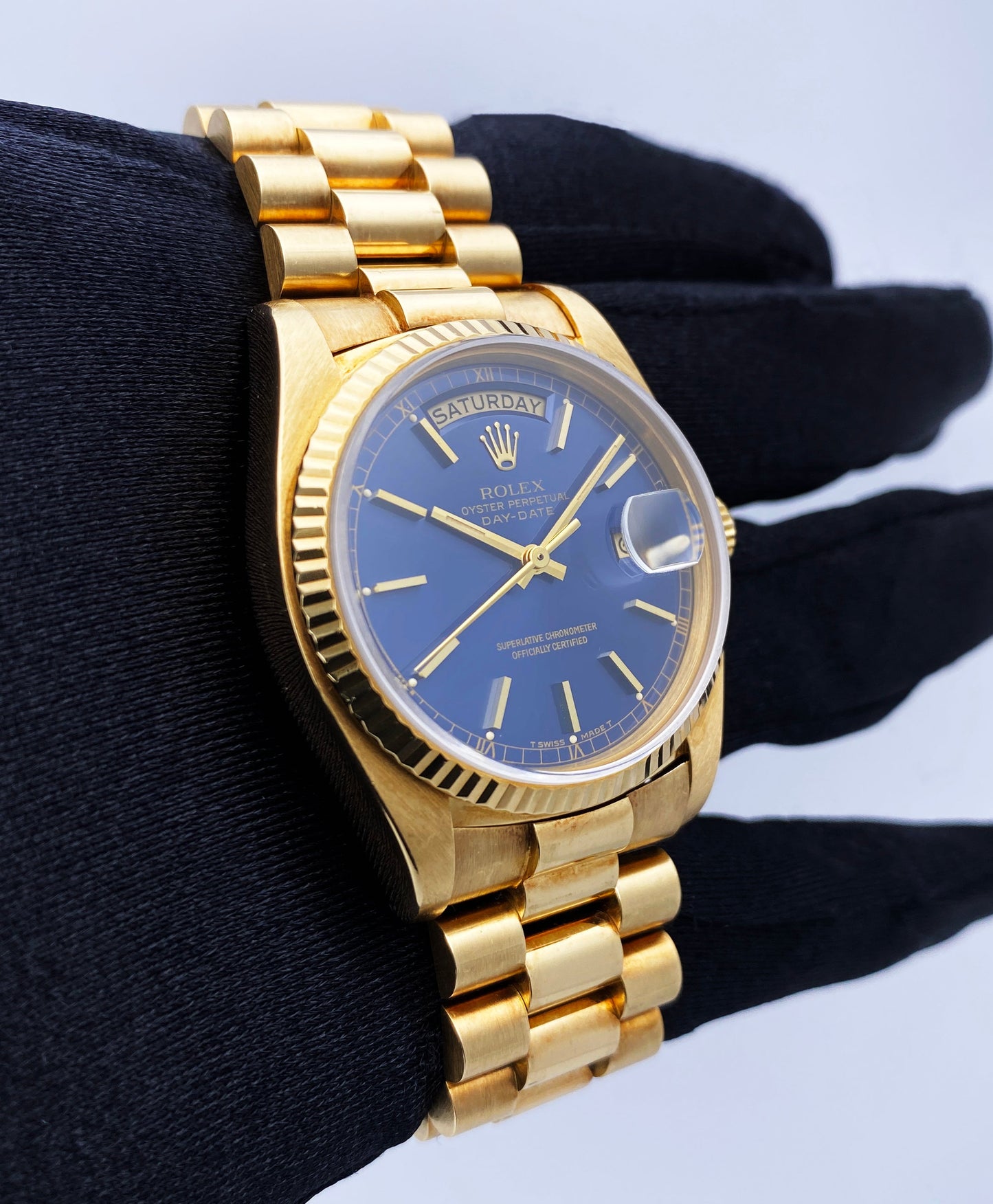 Rolex Day Date 18038 Blue Dial 18K Yellow Gold Mens Watch