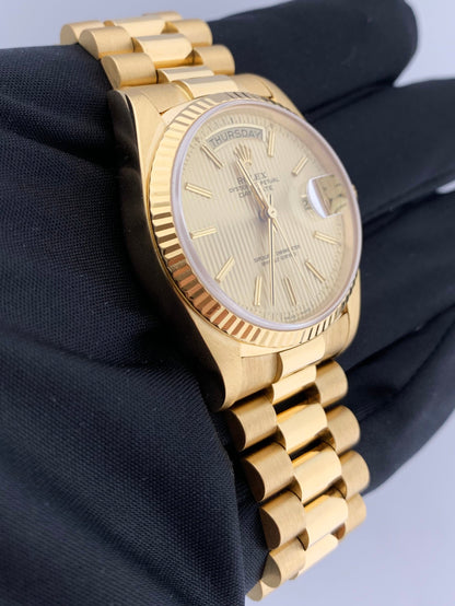 Rolex Day Date 18038 Champagne Tapestry Dial Men's Watch Box & Papers