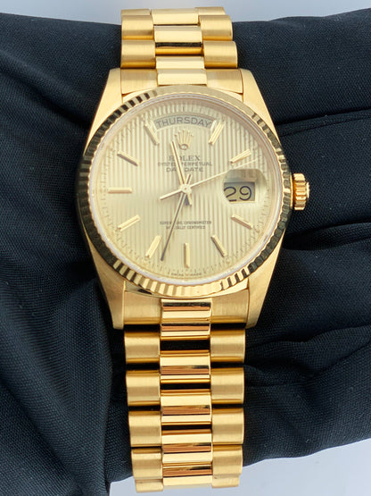 Rolex Day Date 18038 Champagne Tapestry Dial Men's Watch Box & Papers