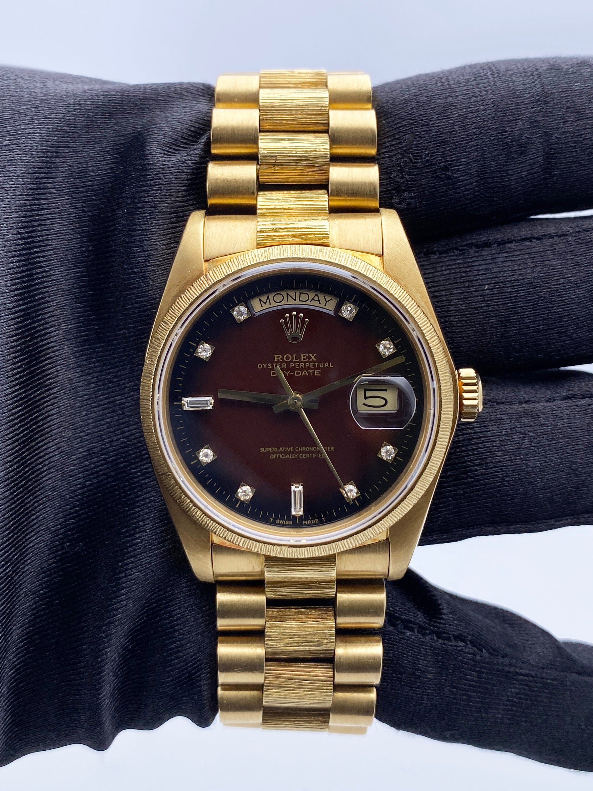 Rolex Day Date 18078 Brown Vignette Diamond Dial Yellow Gold Mens Watch - Watches