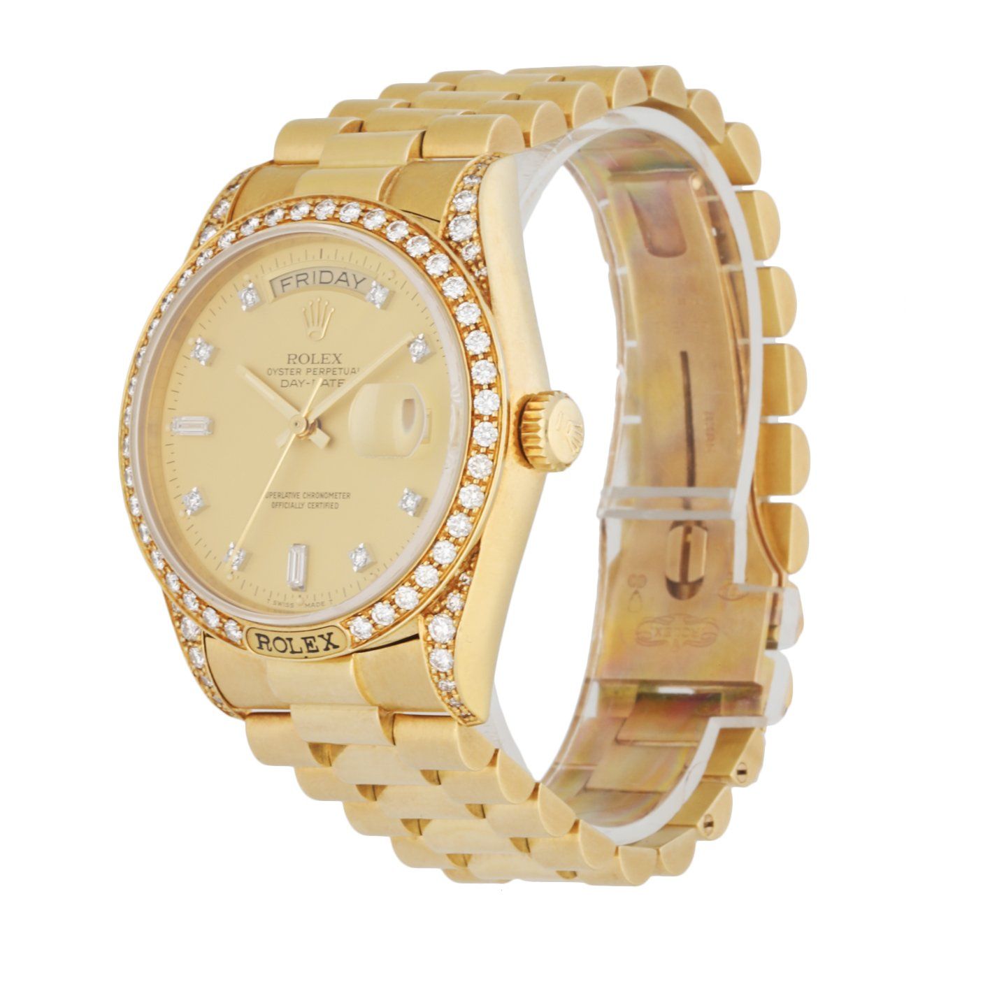 Rolex Day Date 18138 18K Yellow Gold Factory Diamond Dial Men’s Watch - Wristwatch
