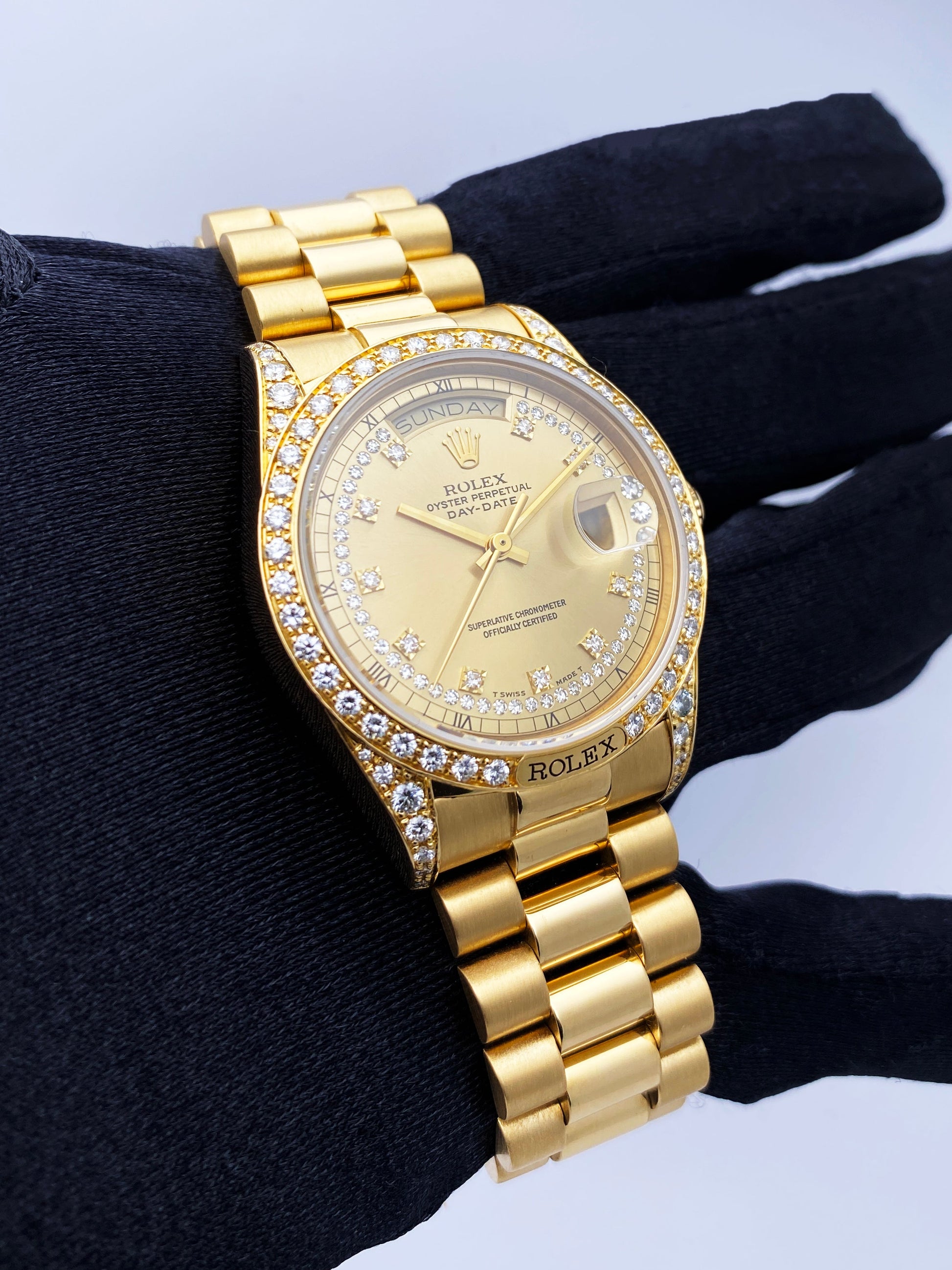 Rolex Day Date 18138 Diamond Dial 18K Yellow Gold Mens Watch - Wristwatch