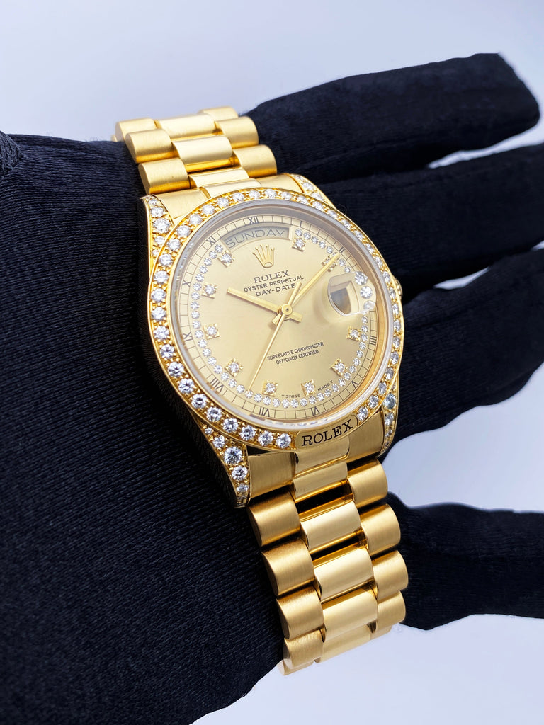 Rolex Day Date 18138 Diamond Dial 18K Yellow Gold Mens Watch