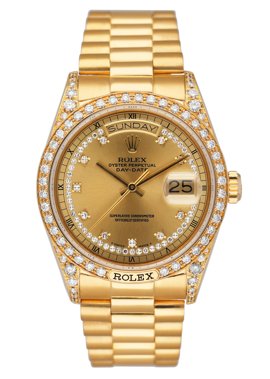Rolex Day Date 18138 Diamond Dial 18K Yellow Gold Mens Watch - Wristwatch
