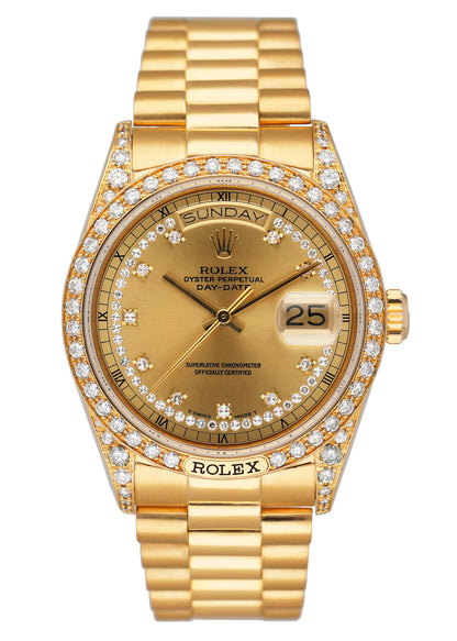 Rolex Day Date 18138 Diamond Dial 18K Yellow Gold Mens Watch - Wristwatch