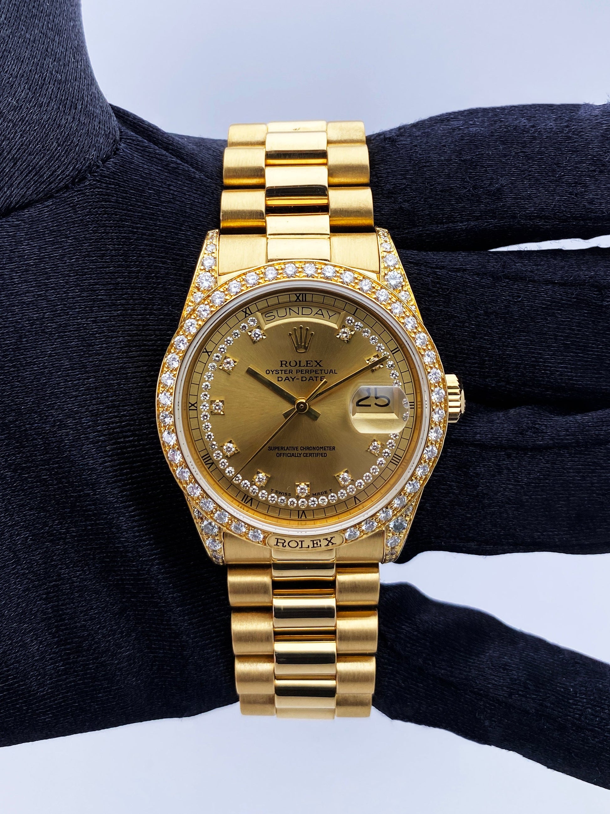 Rolex Day Date 18138 Diamond Dial 18K Yellow Gold Mens Watch - Wristwatch