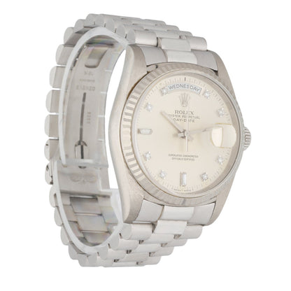 Rolex Day-Date 18239 18K White Gold Diamond Dial Men’s Watch - Wristwatch