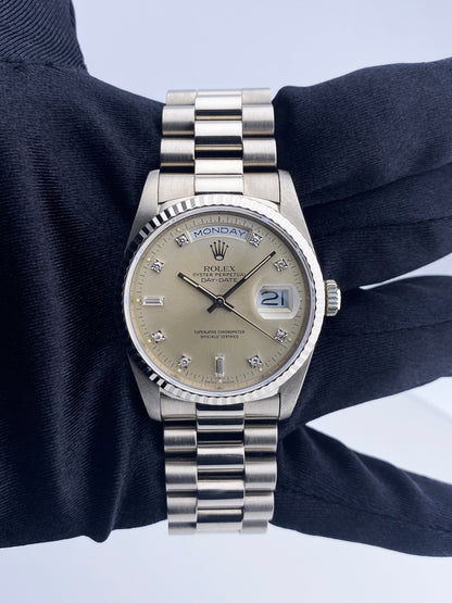 Rolex Day Date 18239 18K White Gold Diamond Dial Mens Watch - Wristwatch