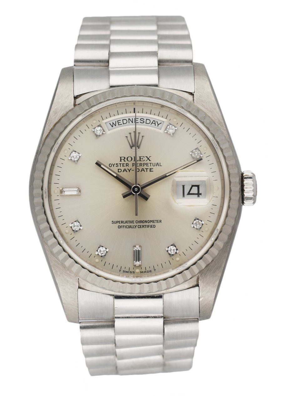 Rolex Day-Date 18239 18K White Gold Diamond Dial Men’s Watch - Wristwatch