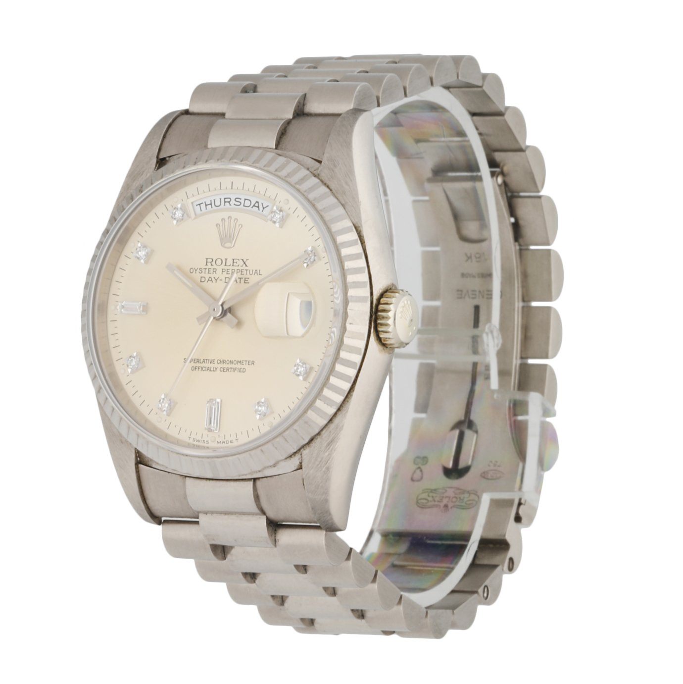 Rolex Day Date 18239 18K White Gold Diamond Dial Men's Watch Box & papers