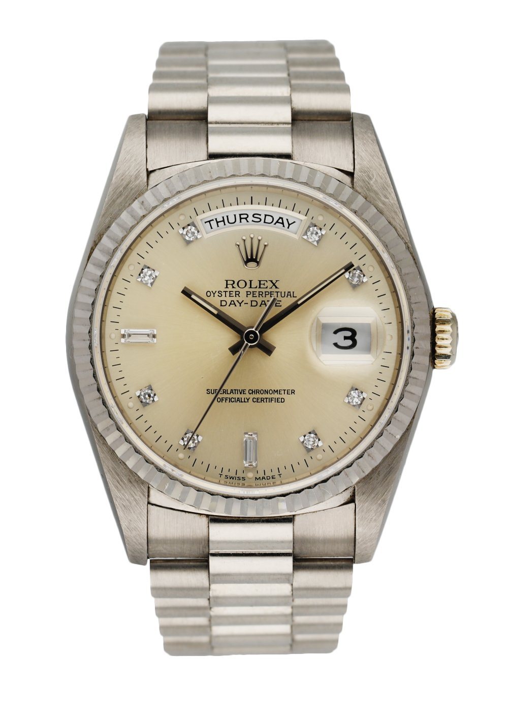 Rolex Day Date 18239 18K White Gold Diamond Dial Men's Watch Box & papers