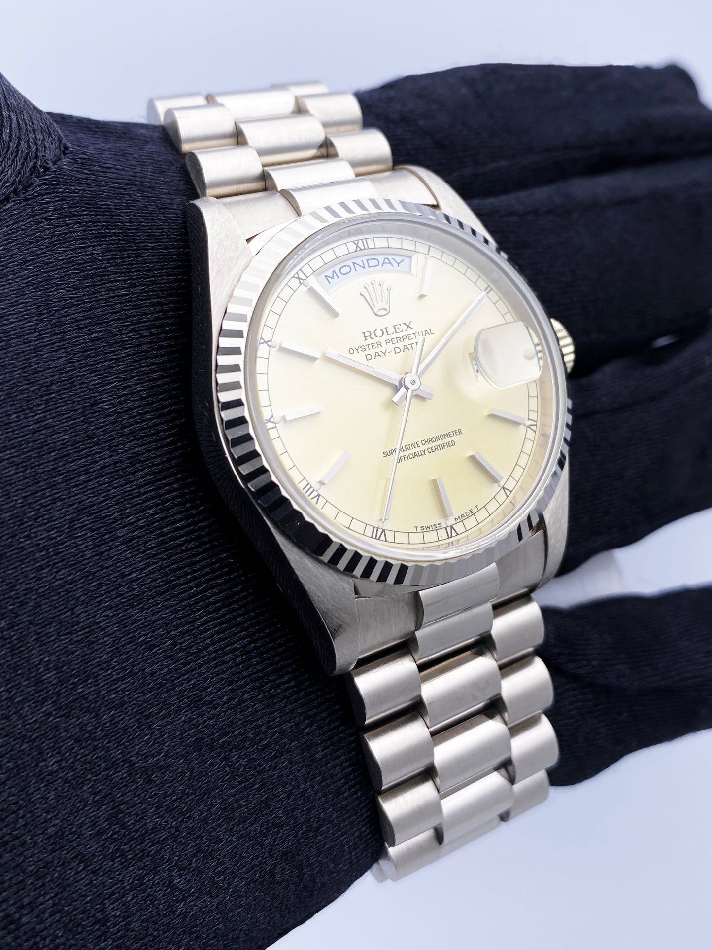 Rolex Day Date 18239 18K White Gold Mens Watch Box Papers