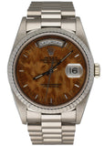Rolex Day Date 18239 18K White Gold Wood Dial Men’s Watch Mint - Wristwatch