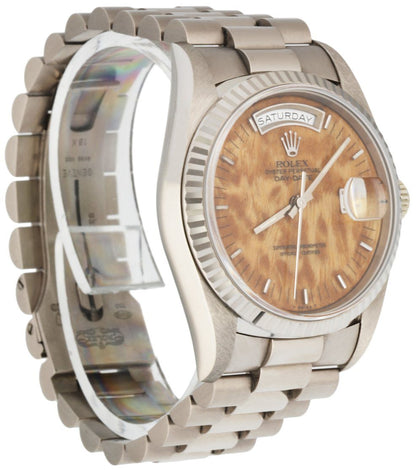 Rolex Day Date 18239 18K White Gold Wood Dial Men’s Watch Mint - Wristwatch
