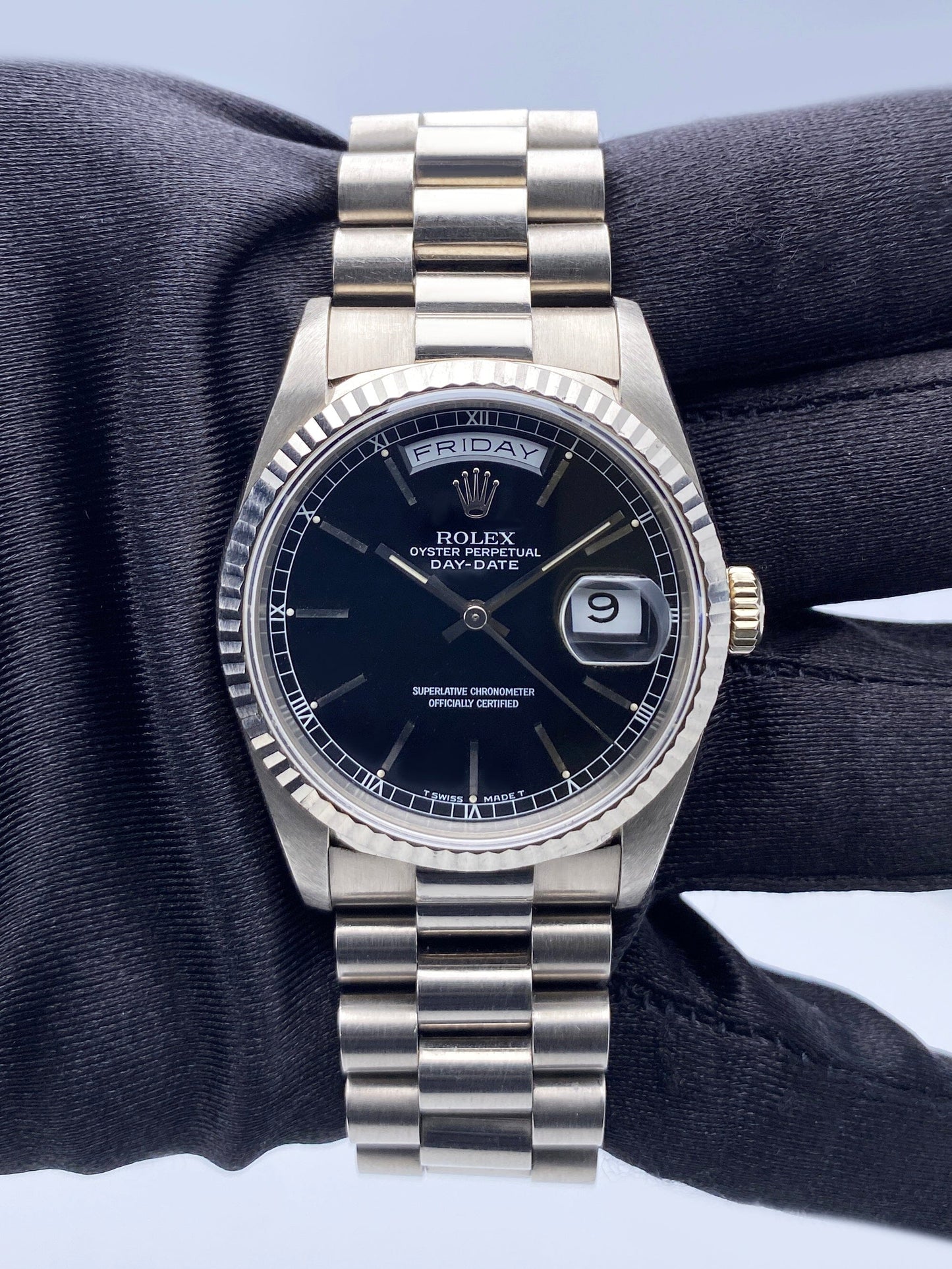 Rolex Day-Date 18239 Black Dial 18K White Gold Mens Watch - Watches