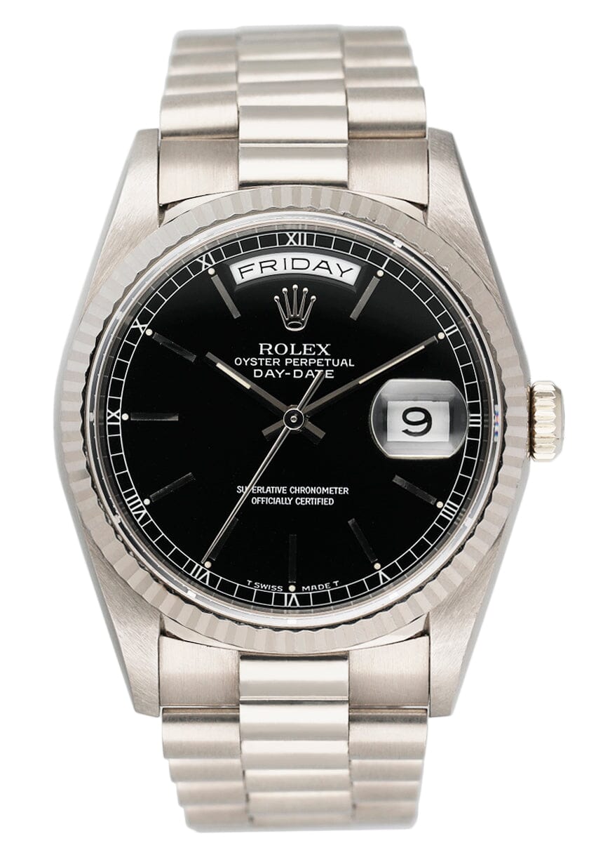 Rolex Day-Date 18239 Black Dial 18K White Gold Mens Watch - Watches