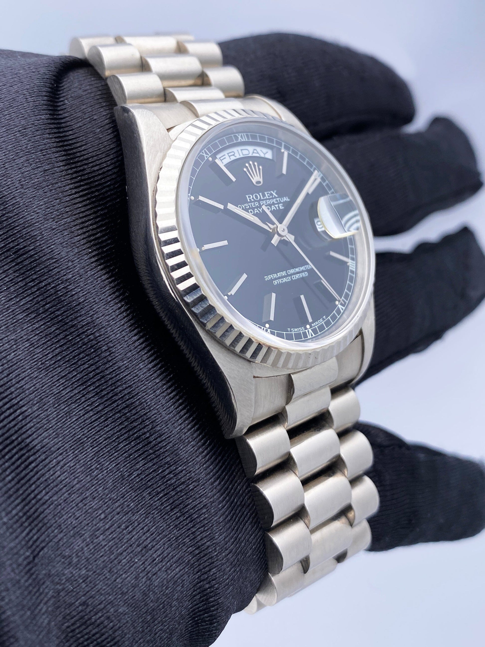 Rolex Day-Date 18239 Black Dial 18K White Gold Mens Watch - Watches