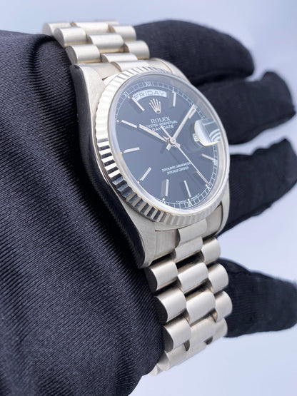Rolex Day-Date 18239 Black Dial 18K White Gold Mens Watch - Watches