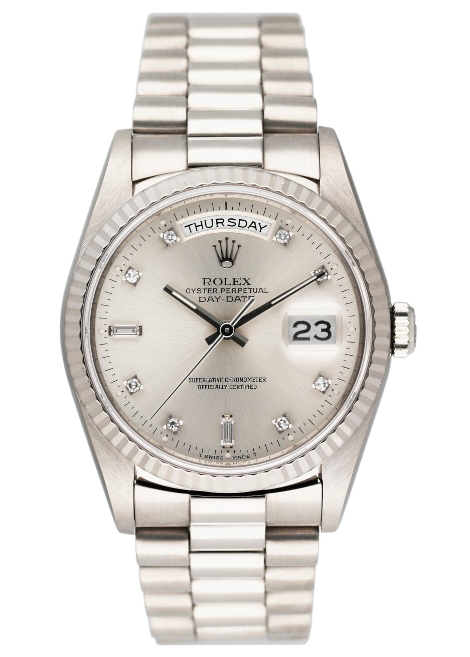 Rolex Day Date 18239 Diamond 18K White Gold Mens Watch Box Papers - Watches