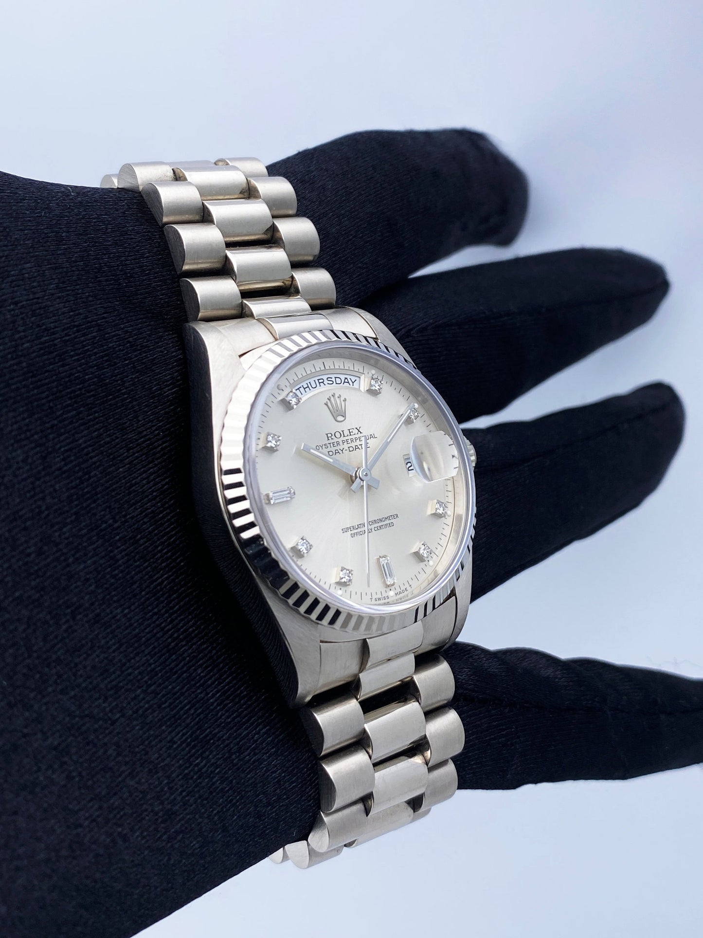 Rolex Day Date 18239 President 18K White Gold Diamond Dial Mens Watch - Wristwatch