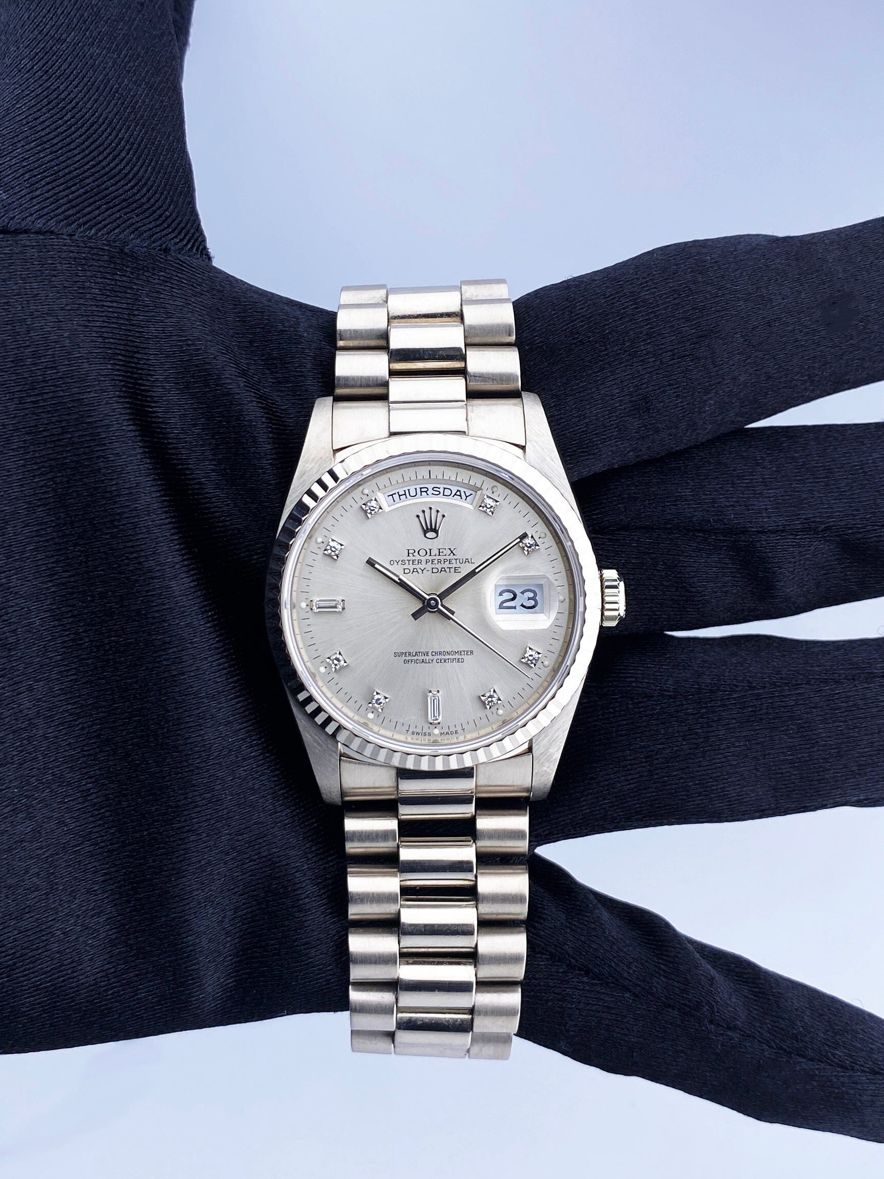 Rolex Day Date 18239 President 18K White Gold Diamond Dial Mens