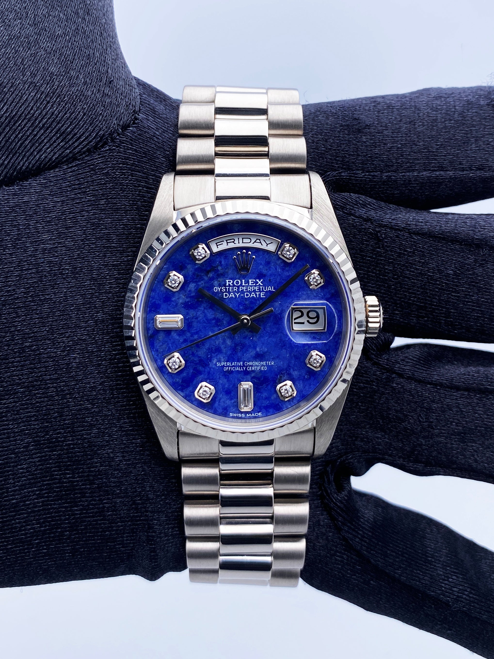 Rolex Day Date 18239 Sodalite Diamond Dial Mens Watch – Phigora