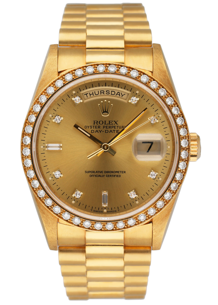 Rolex Day Date 18348 Diamond Bezel & Dial Mens Watch Box & Papers