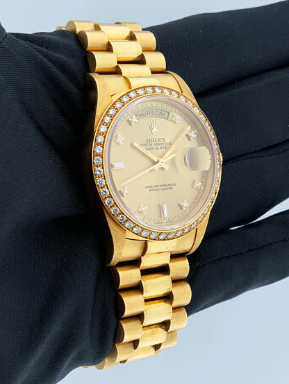 Rolex Day Date 18348 Diamond Bezel & Dial Mens Watch Box & Papers