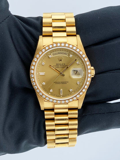 Rolex Day Date 18348 Diamond Bezel & Dial Mens Watch Box & Papers