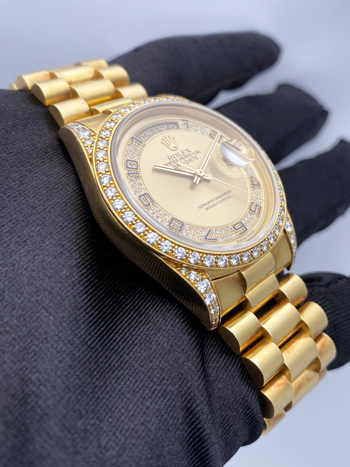 Rolex Day-Date 18388 Diamond 18K Yellow Gold Mens Watch