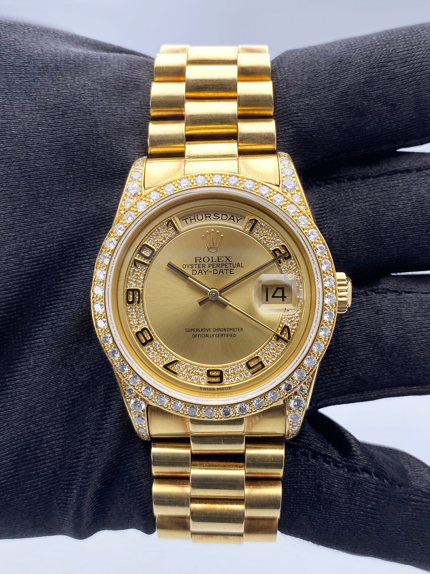 Rolex Day-Date 18388 Diamond 18K Yellow Gold Mens Watch