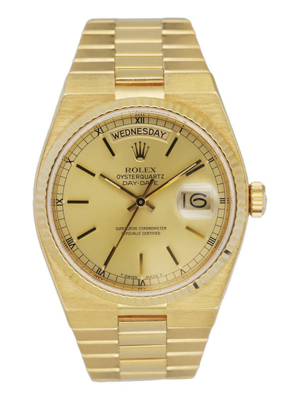 Rolex Day Date Oysterquartz 19018 18K Yellow Gold Men's Watch Serial