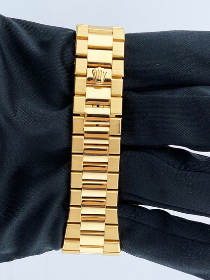 Rolex Day Date Oysterquartz 19018 18K Yellow Gold Wood Dial Mens Watch - Wristwatch