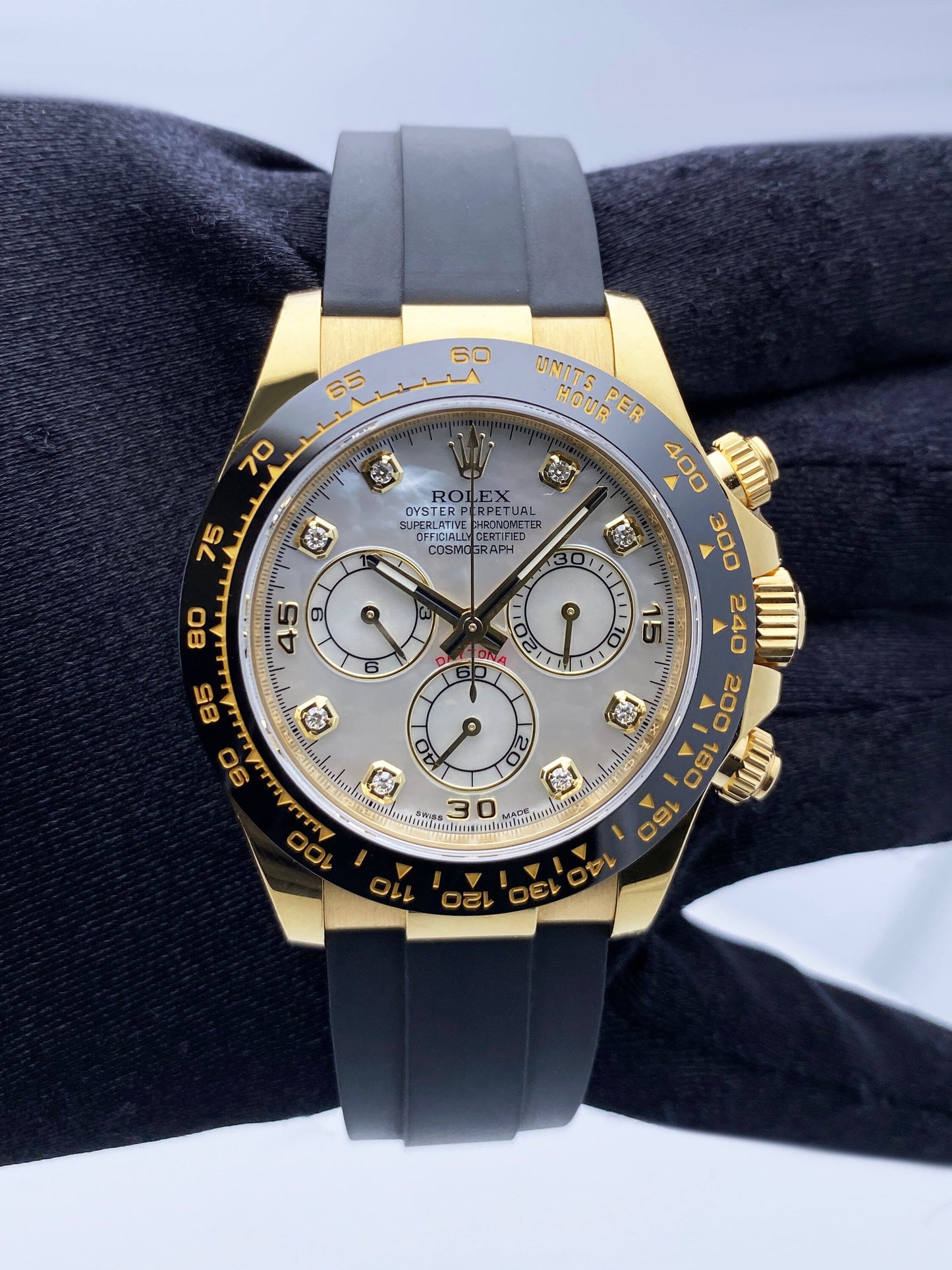 Rolex Daytona 116518L MOP Diamond dial Yellow Gold Mens Watch Box Papers