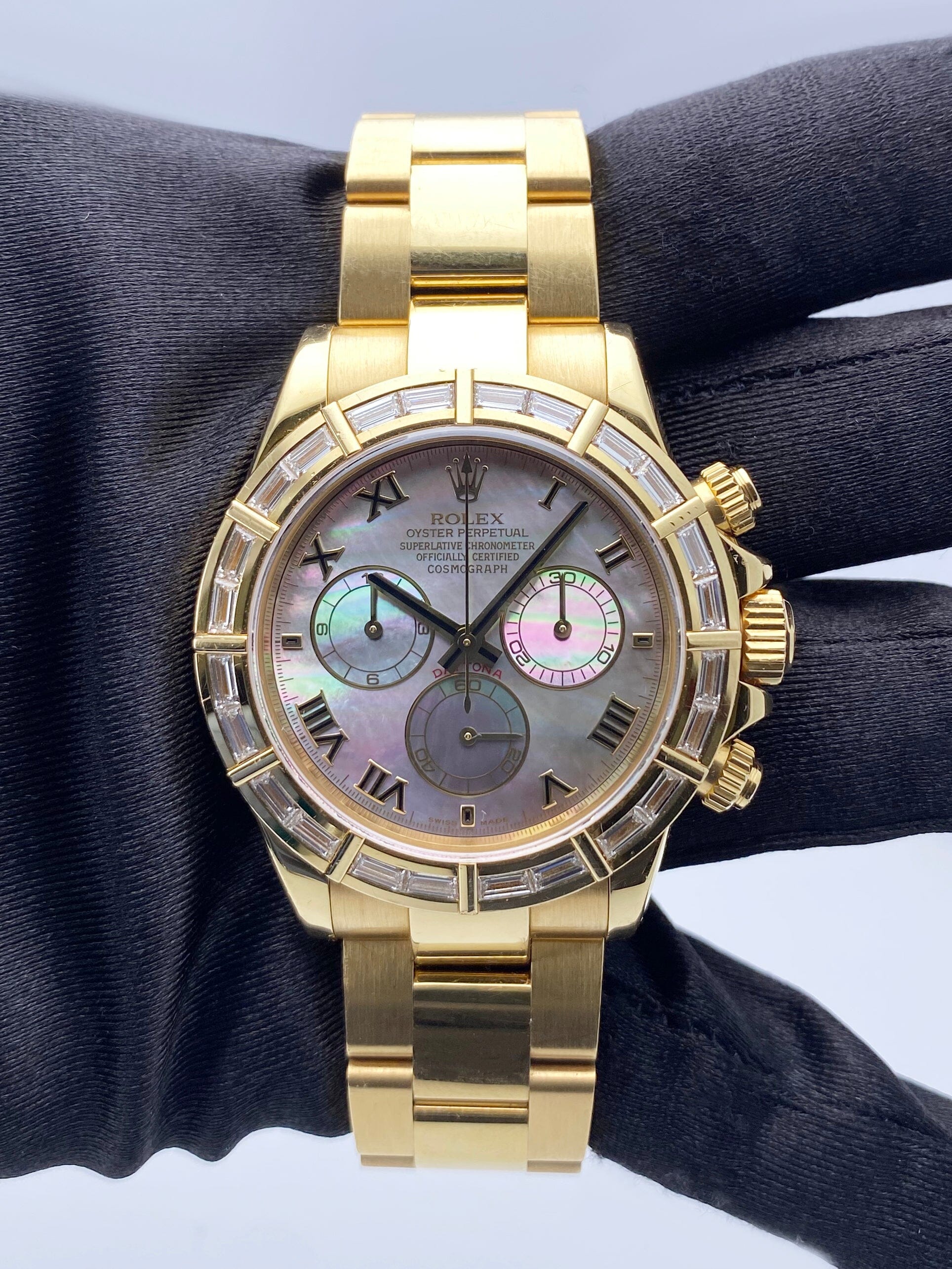 maron✩.*˚ Rolex Daytona 116568 MOP Diamond 18K Yellow Gold Mens Watch