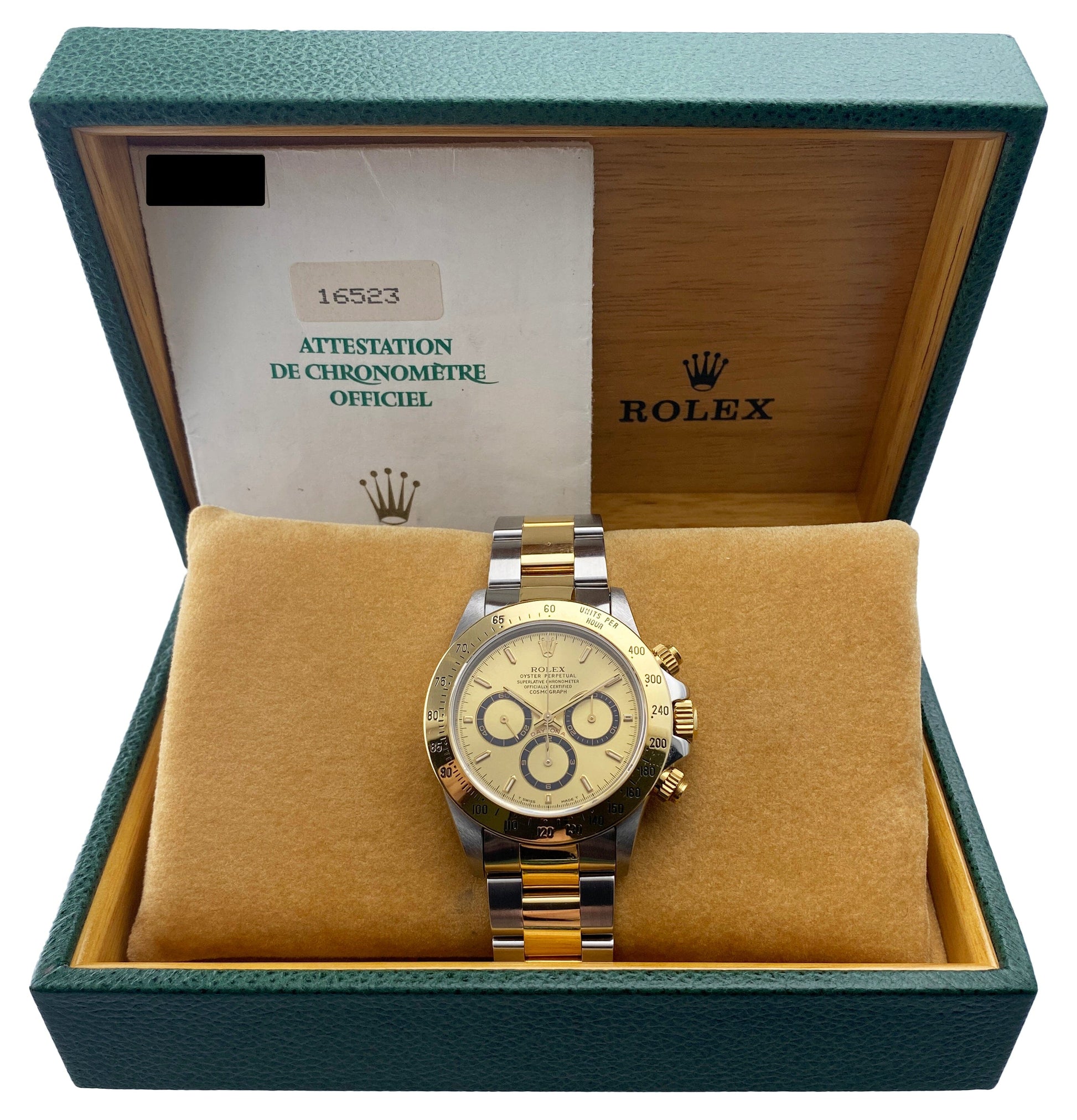 Rolex Daytona 16523 Champagne Dial Mens Watch Box Papers