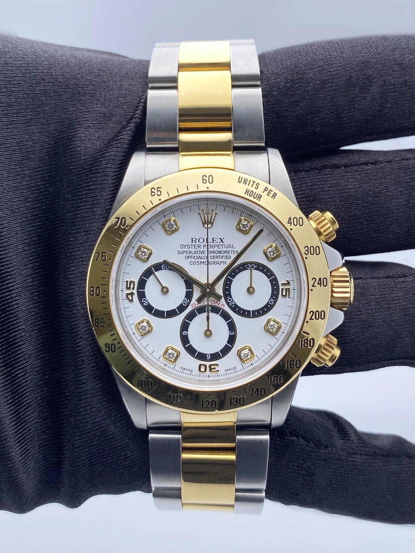 Rolex Daytona 16523 Zenith Diamond White Dial Mens Watch With Box - Wristwatch