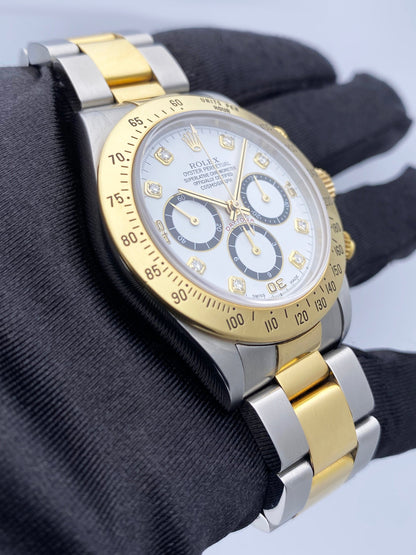 Rolex Daytona 16523 Zenith Diamond White Dial Mens Watch With Box - Wristwatch