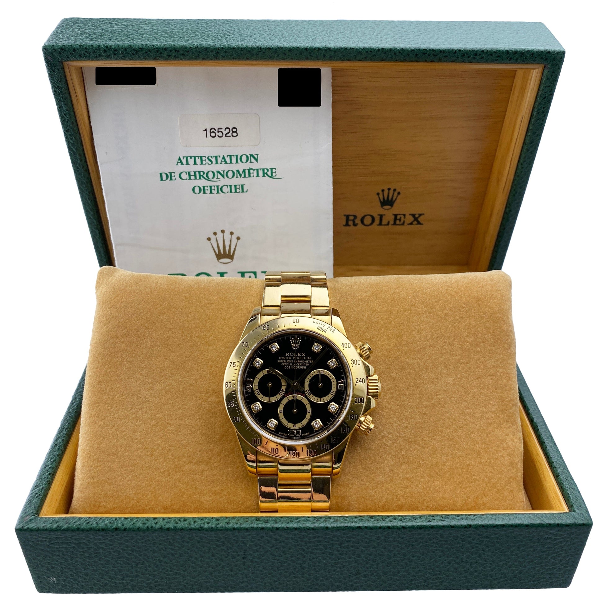 Rolex Daytona 16528 Zenith Black Diamond Dial Mens Watch Box Papers
