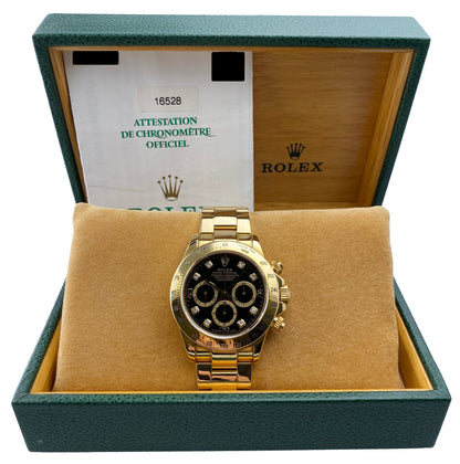 Rolex Daytona 16528 Zenith Black Diamond Dial Mens Watch Box Papers