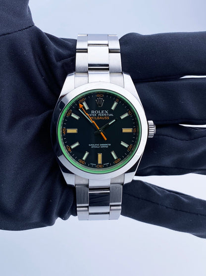 Rolex Milgauss 116400GV Black Dial Mens Watch Box & Papers - Virtual