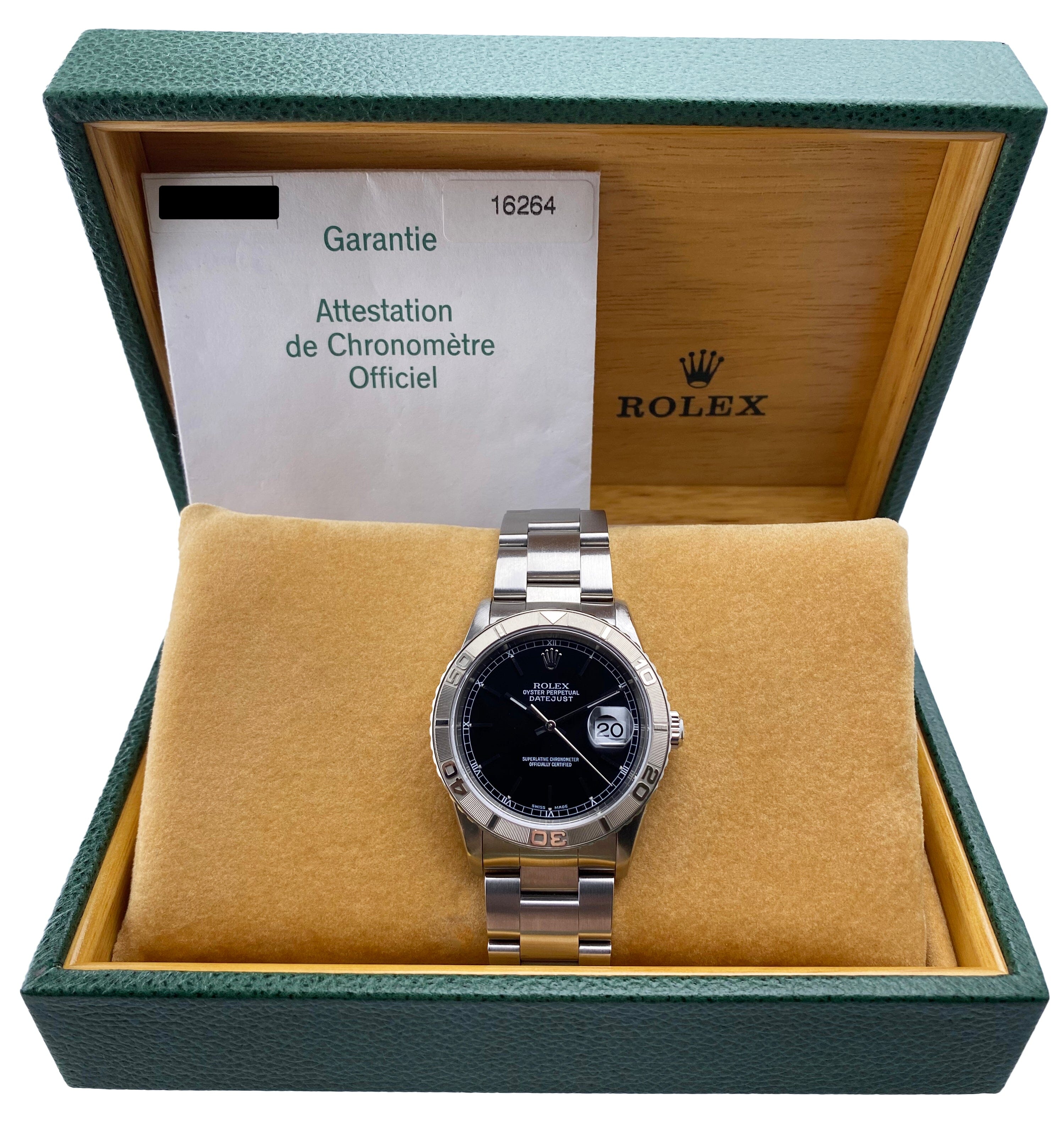 Rolex Oyster Datejust Turn-O-Graph 16264 Black Dial Mens – Phigora