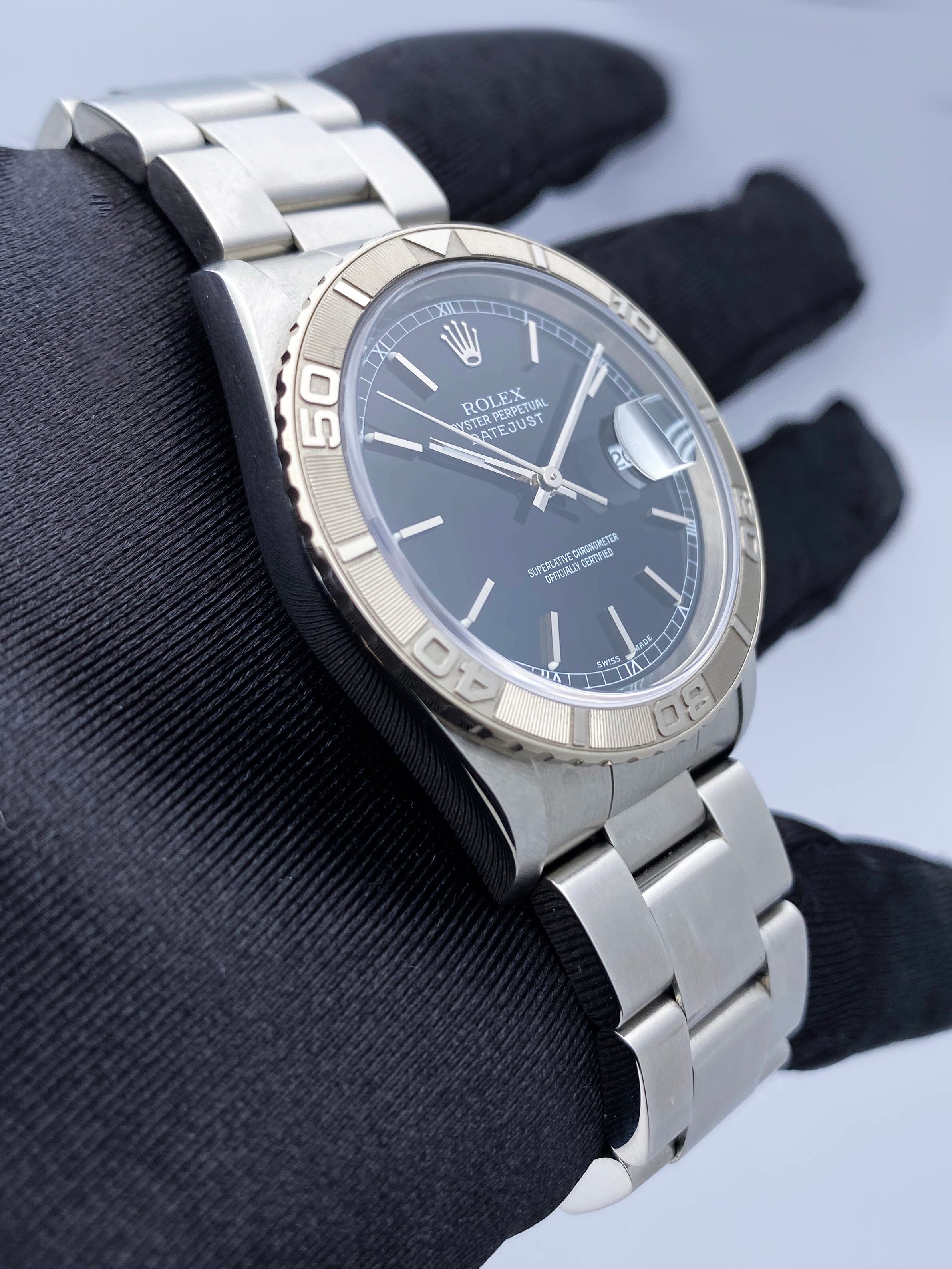 腕時計 ROLEX OYSTER PERPETUAL DATEJUST Rolex Oyster Datejust Turn-O-Graph 16264 Black Dial Mens Watch Box