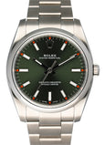 Rolex Oyster Perpetual 114200 Green Dial Mens Watch Box & Papers