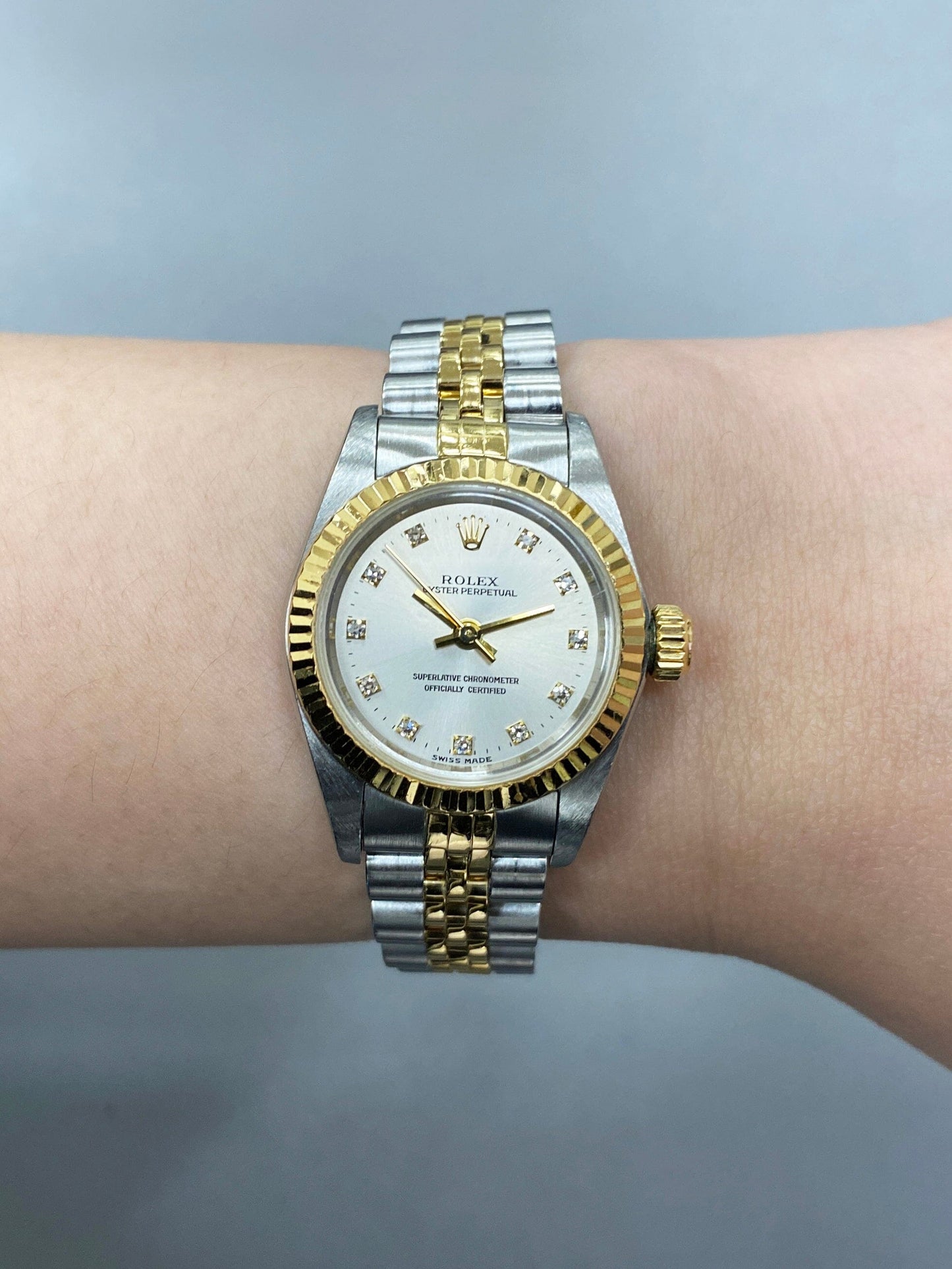 Rolex Oyster Perpetual 67193 Diamond Silver Dial Two Tone Ladies Watch - Wristwatch