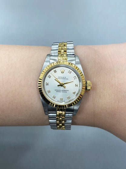 Rolex Oyster Perpetual 67193 Diamond Silver Dial Two Tone Ladies Watch - Wristwatch